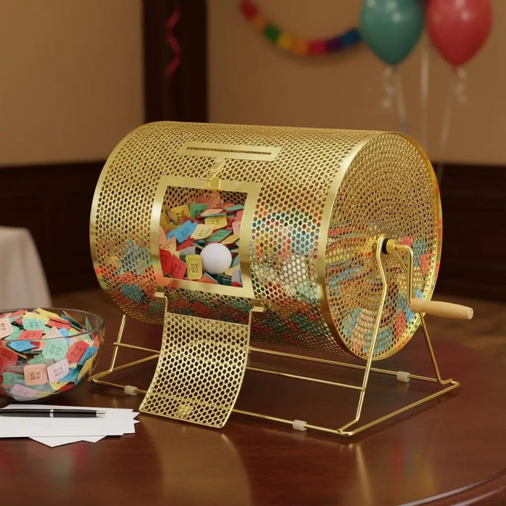 Lottery Spinning Cage 16.1 x Ø12 inch For Bingo Ballot Party, Brass Plated Metal Construction Wooden Turning Handle 5000 Tick
Lottery Spinning Cage 16.1 x Ø12 inch For Bingo Ballot Party, Brass Plated Metal Construction Wooden Turning Handle 5000 Tick