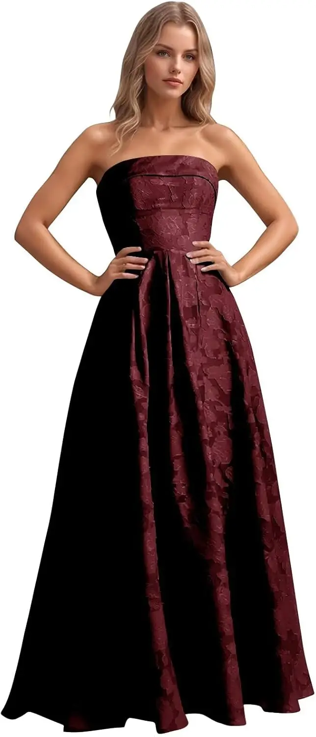 Long Bridesmaid Dresses Jacquard Floral Prom Dresses Strapless Maxi Evening Gowns A-Line Ruched Formal Party Dress Elegant
Long Bridesmaid Dresses Jacquard Floral Prom Dresses Strapless Maxi Evening Gowns A-Line Ruched Formal Party Dress Elegant