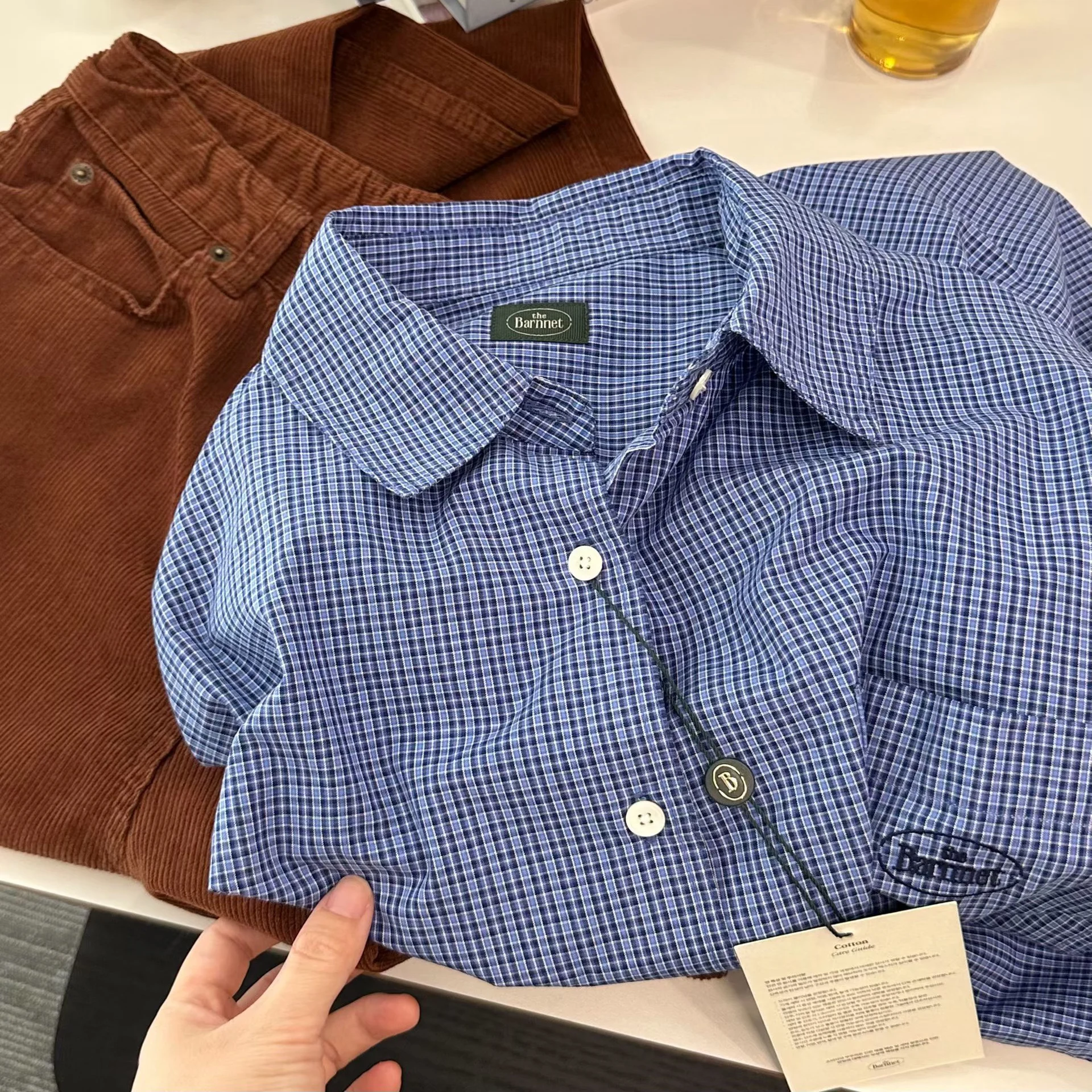 Loose Long Sve Plaid irt Women Casual Sle Slimming Blue Cotton Fabric Girl's Faion Spring Autumn Seasonal Wear
Loose Long Sve Plaid irt Women Casual Sle Slimming Blue Cotton Fabric Girl's Faion Spring Autumn Seasonal Wear