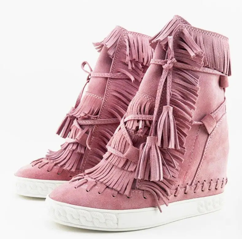 Fashion Suede Leather Women Fringe Wedge Inside Lace-Up Ankle Boots Ladies Inner Increased Tassel Roman Booties Shoes
Fashion Suede Leather Women Fringe Wedge Inside Lace-Up Ankle Boots Ladies Inner Increased Tassel Roman Booties Shoes