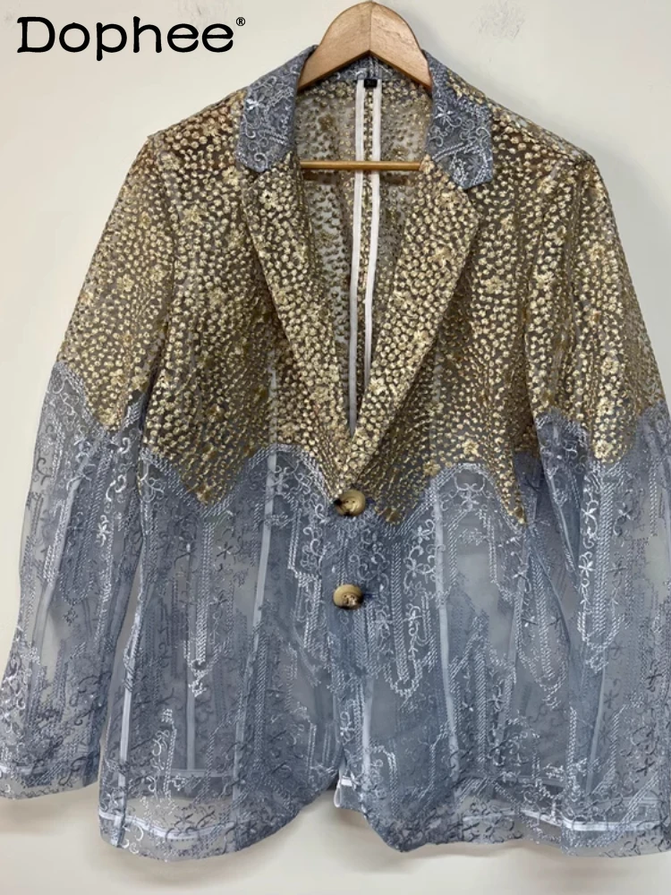 Light Luxury Gorgeous Perspective Mesh Gauze Embroidery Men's Summer New Fashion Casual Suit Jacket Trendy Male Long Sleeve Tops
Light Luxury Gorgeous Perspective Mesh Gauze Embroidery Men's Summer New Fashion Casual Suit Jacket Trendy Male Long Sleeve Tops