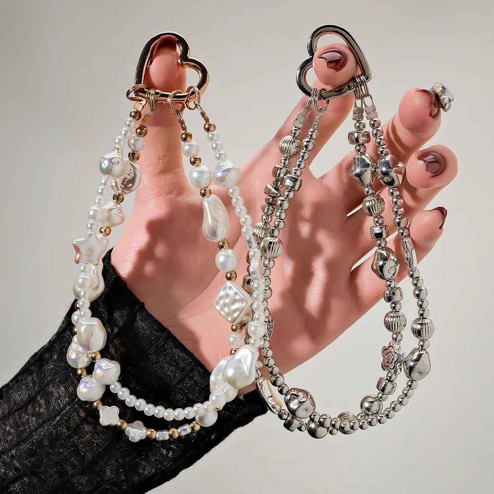 Fashion Imitation Pearl Double Chain Mobile Phone Chain Simple Shaped INS Silver Flower Handmade Beaded Pendant Camera Bag Decor
Fashion Imitation Pearl Double Chain Mobile Phone Chain Simple Shaped INS Silver Flower Handmade Beaded Pendant Camera Bag Decor