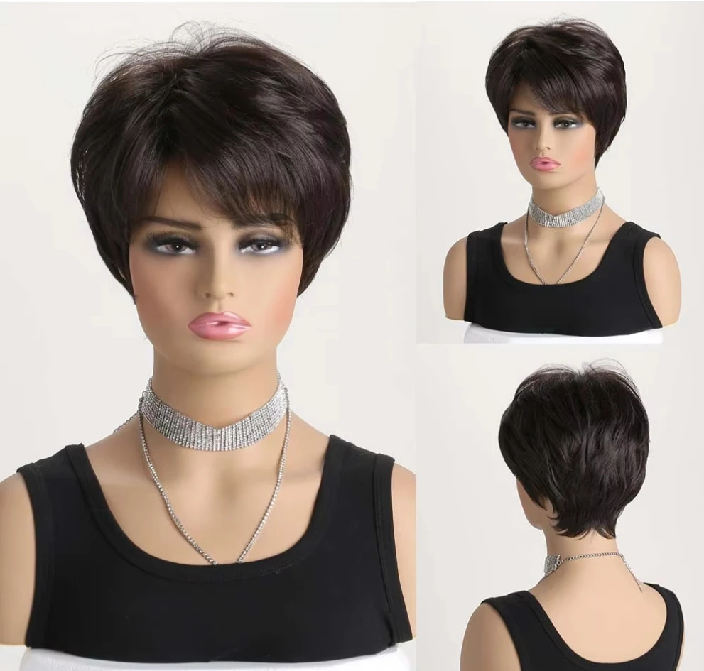 Synthetic Short Black-brown Pixie Cut Wig with Bangs Ombre Hair Wigs for White Women Daily Wear Wig
Synthetic Short Black-brown Pixie Cut Wig with Bangs Ombre Hair Wigs for White Women Daily Wear Wig