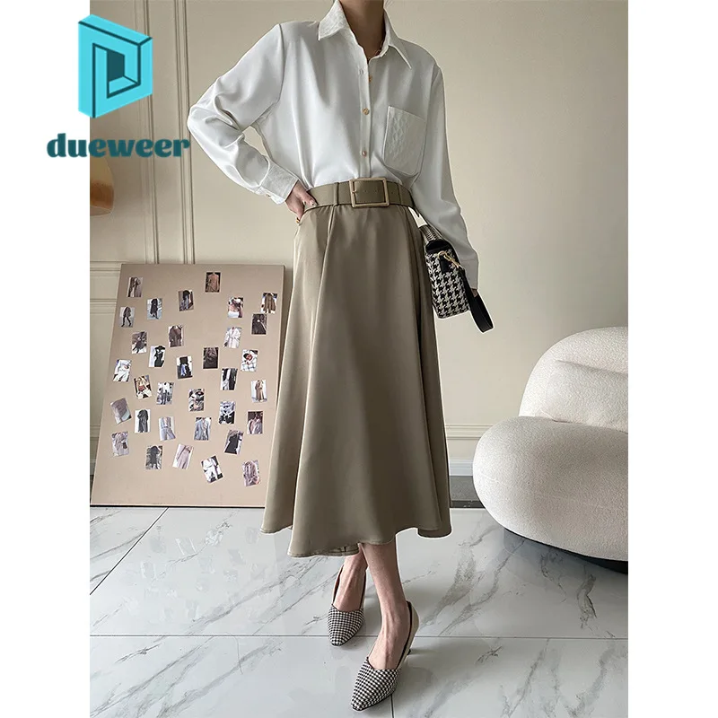 DUEWEER Women Vintage Satin A-Line Black Midi Skirt Elegant High Waist Long Maxi Skirts Pleated Fashion Korean Style Office Wear
DUEWEER Women Vintage Satin A-Line Black Midi Skirt Elegant High Waist Long Maxi Skirts Pleated Fashion Korean Style Office Wear