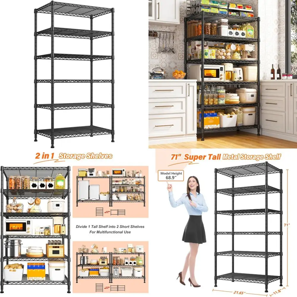 Adjustable Metal Storage Shelves - 6-Tier Heavy Duty Rack, 70 High, Detachable Wire Shelving Unit for Strong and Versatile Stora
Adjustable Metal Storage Shelves - 6-Tier Heavy Duty Rack, 70 High, Detachable Wire Shelving Unit for Strong and Versatile Stora