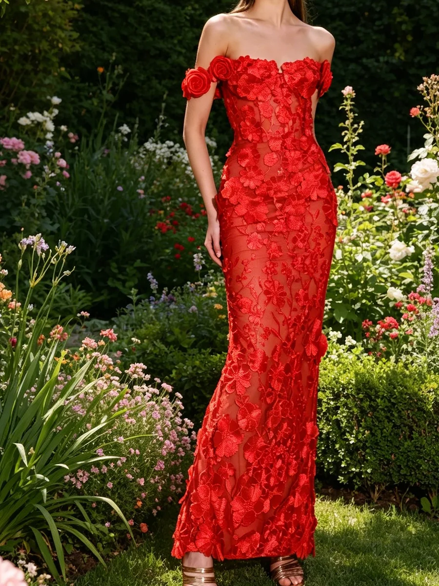 Elegant Strapless Red Flowers Sleeveless Slim Formal Evening Dresses Birthday Party Prom Gowns Customized
Elegant Strapless Red Flowers Sleeveless Slim Formal Evening Dresses Birthday Party Prom Gowns Customized