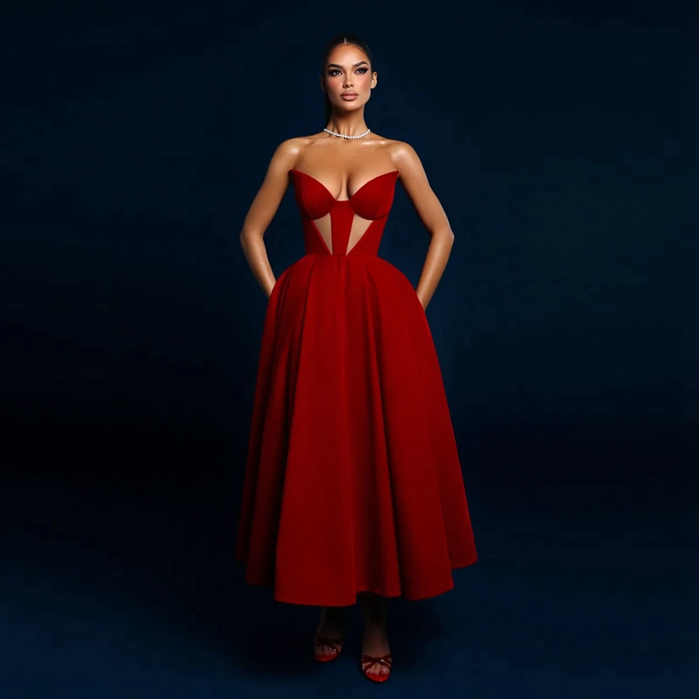 Elegant Strapless V-neck Evening Dress Hollow-out Draped Puffy Formal Party Dresses Ankle Length Special Occasions Gowns
Elegant Strapless V-neck Evening Dress Hollow-out Draped Puffy Formal Party Dresses Ankle Length Special Occasions Gowns