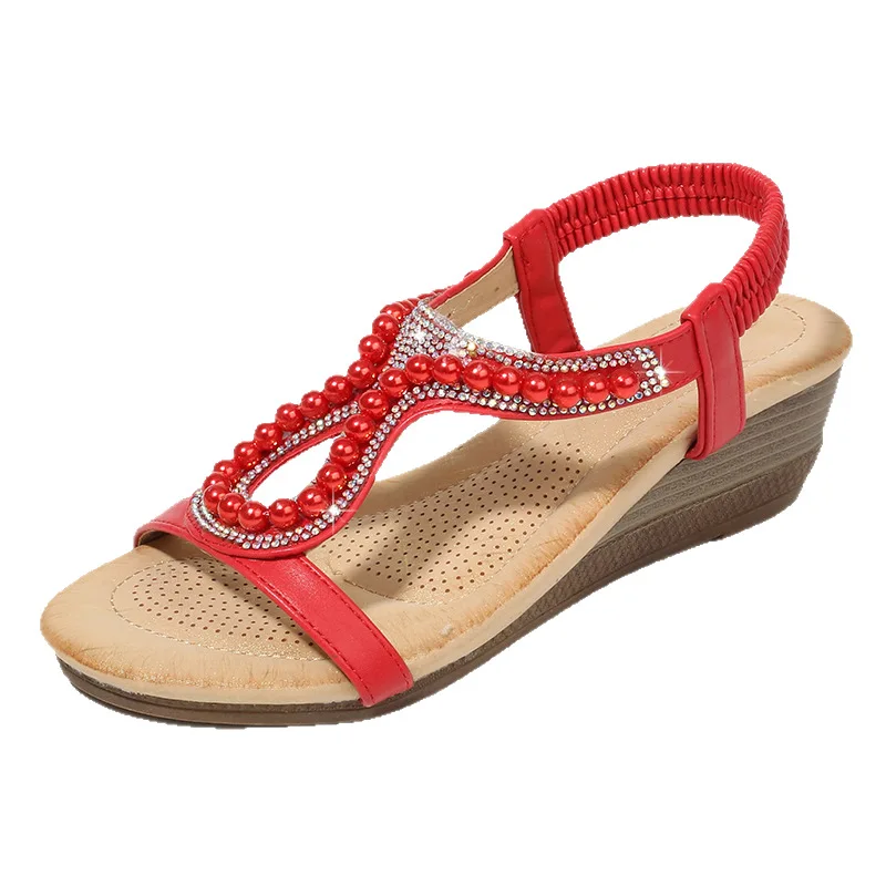 Shining Crystal Wedge Sandals for Women Summer Elastic Band Non-Slip Beach Sandalias Fashion Pearl Decor Party Shoes
Shining Crystal Wedge Sandals for Women Summer Elastic Band Non-Slip Beach Sandalias Fashion Pearl Decor Party Shoes