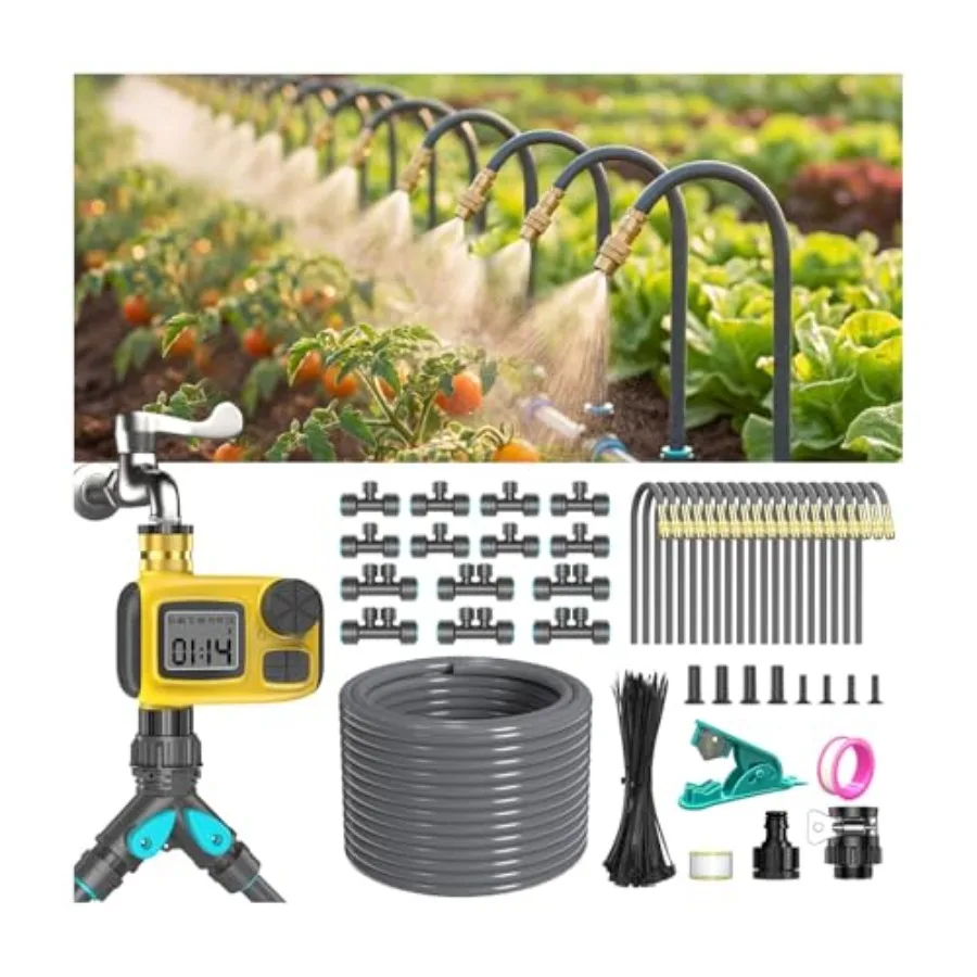 360Adjustable Drip Irrigation System Kit for Garden Yard Lawn Plant: 98FT 1/2 Hose with Timer 20 Copper Nozzles Green
360Adjustable Drip Irrigation System Kit for Garden Yard Lawn Plant: 98FT 1/2 Hose with Timer 20 Copper Nozzles Green