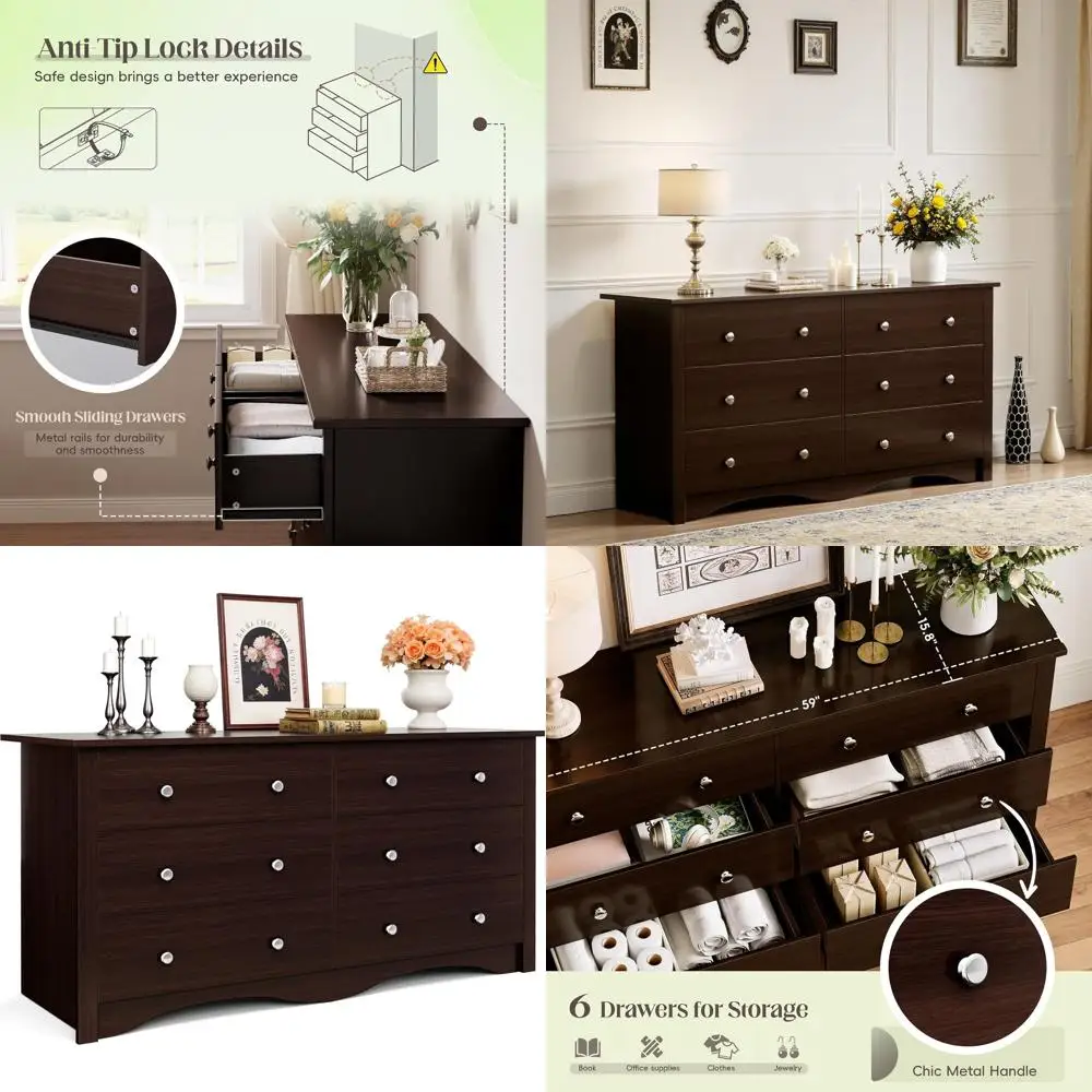 6 Drawer Wood Dresser with Wide Chest and Storage Tower Unit, Modern Design for Bedroom, Living Room, and Hallway in Espresso Br
6 Drawer Wood Dresser with Wide Chest and Storage Tower Unit, Modern Design for Bedroom, Living Room, and Hallway in Espresso Br