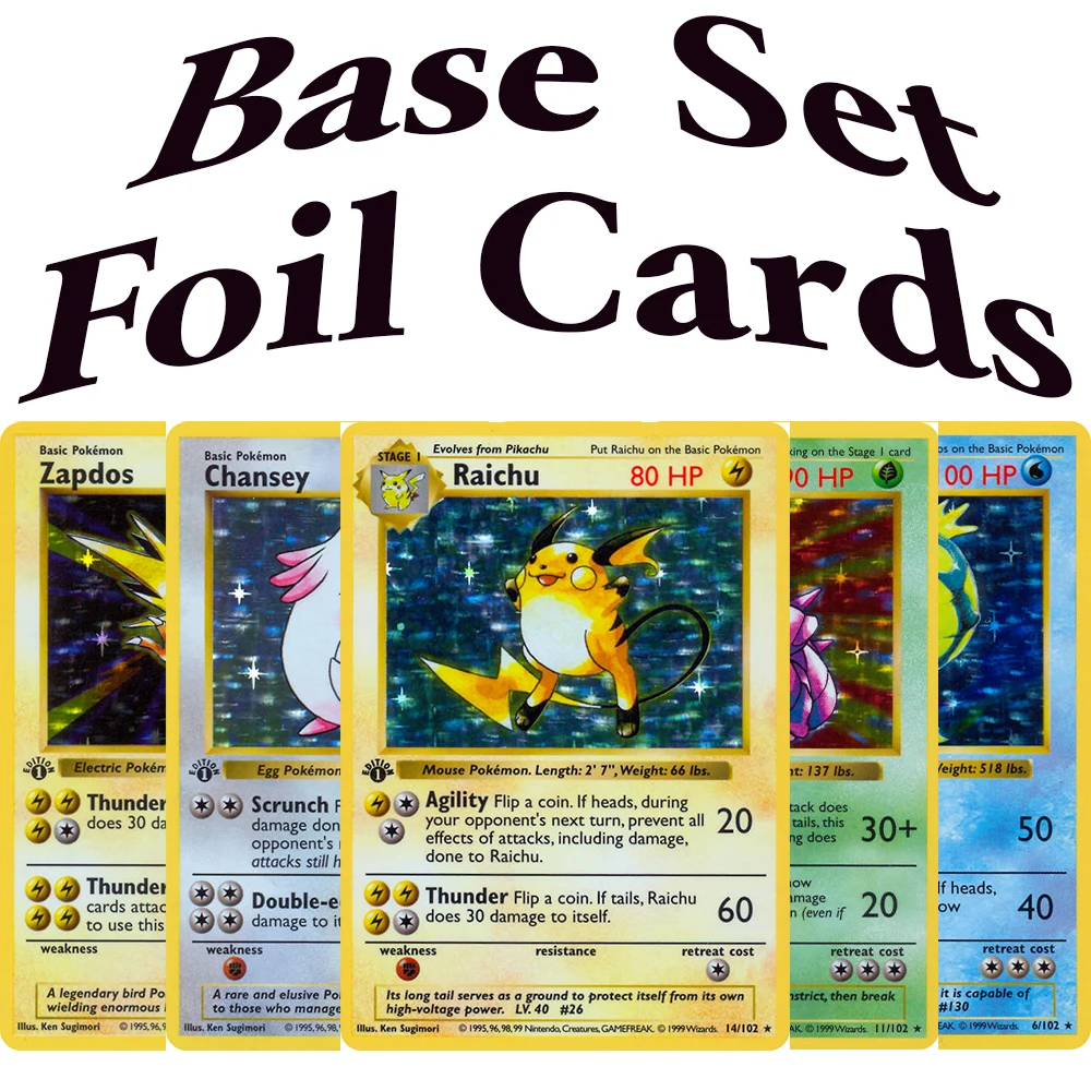 Базовый набор карт PKM (BS) с фольгированным покрытием: Чаризард, Бластойз, Венузавр, Алаказам, Мьют, Райчу, Запдос, Гардос, Нидокинг, Ченси, Найнтейлс
Базовый набор карт PKM (BS) с фольгированным покрытием: Чаризард, Бластойз, Венузавр, Алаказам, Мьют, Райчу, Запдос, Гардос, Нидокинг, Ченси, Найнтейлс