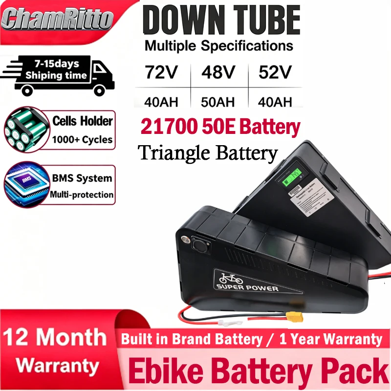 Electric Bicycle 60v 72v Triangle chamrider battery 36v 48v 52v ebike 30 40ah 50ah 60ah 1000w 2000w 3000w 21700 lithium battery
Electric Bicycle 60v 72v Triangle chamrider battery 36v 48v 52v ebike 30 40ah 50ah 60ah 1000w 2000w 3000w 21700 lithium battery