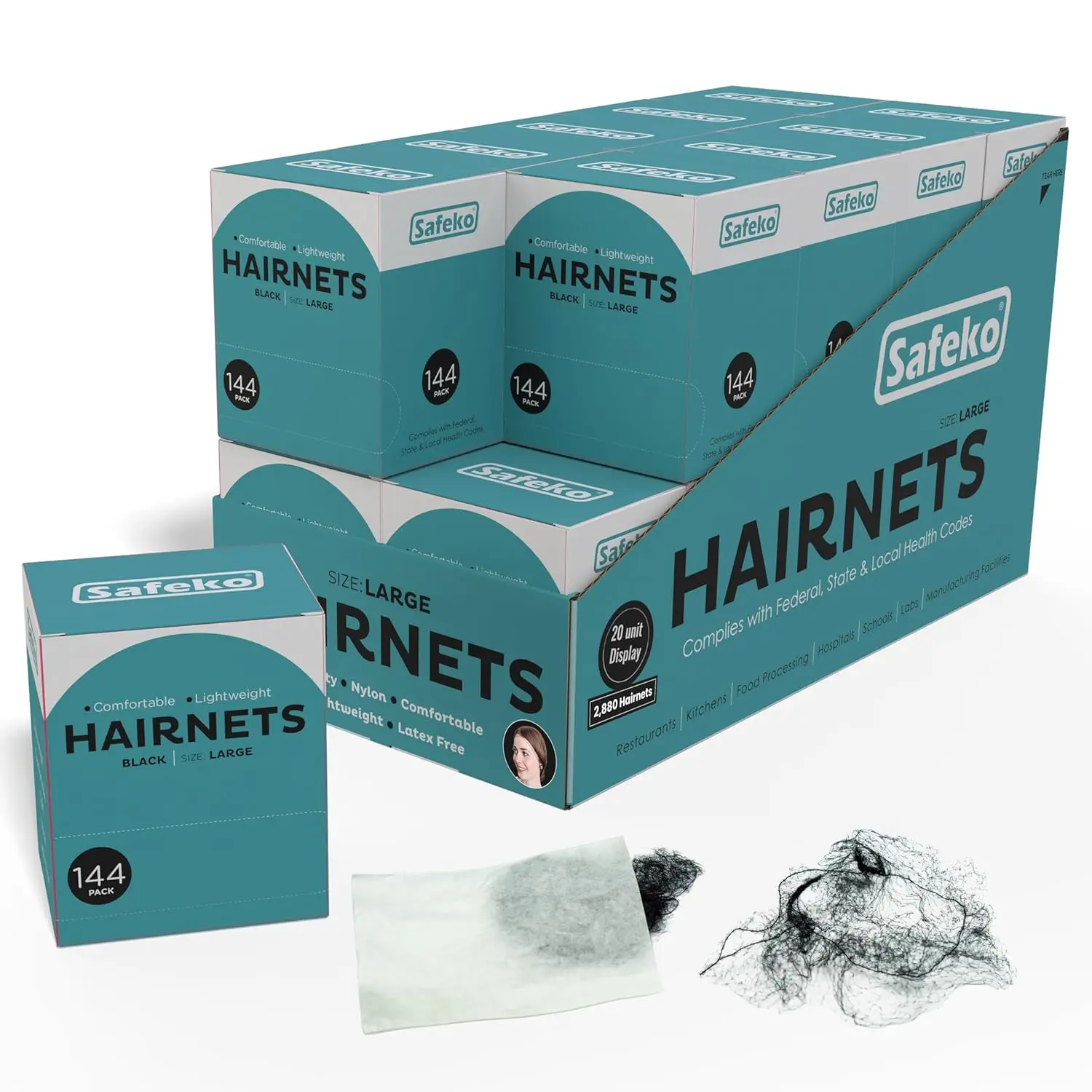 144 PCS Individually Wrapped Nylon Hairnets, Latex-Free, Black Large (24")
144 PCS Individually Wrapped Nylon Hairnets, Latex-Free, Black Large (24")