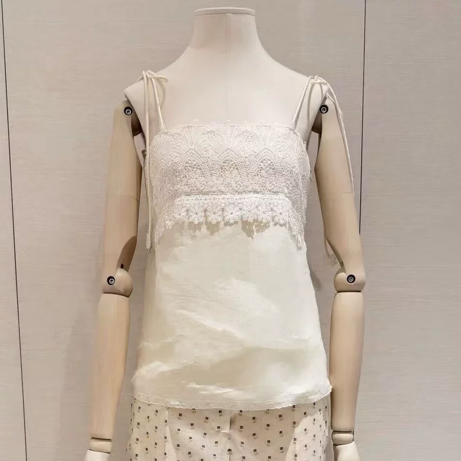 2026 Summer Women Clothes Fashion Lace-up Spaghetti Strap Tops Patchwork Lace Sexy Linen Beige Vest
2026 Summer Women Clothes Fashion Lace-up Spaghetti Strap Tops Patchwork Lace Sexy Linen Beige Vest