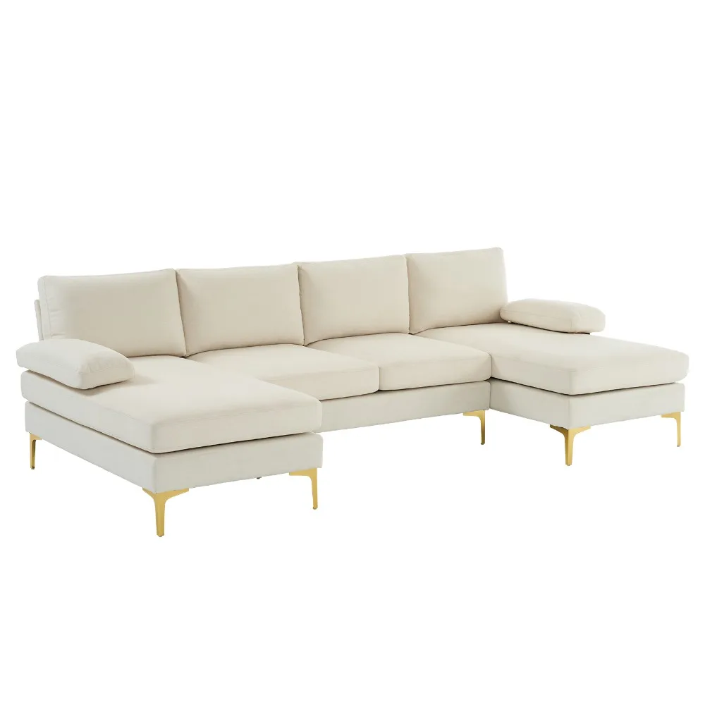 U-Shaped 4-Seat Linen Seat Frame Wooden Frame Back Iron Frame Golden Feet Indoor Modular Sofa Beige, Living Room Sofas
U-Shaped 4-Seat Linen Seat Frame Wooden Frame Back Iron Frame Golden Feet Indoor Modular Sofa Beige, Living Room Sofas