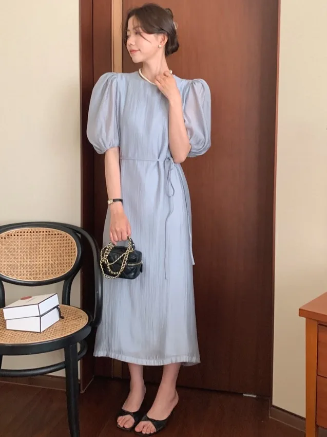 Chic Gentle Soft een round Ne Bal Belted Waist Pure Color Bubble Sve Dr Women's Faion Summer ort Sve
Chic Gentle Soft een round Ne Bal Belted Waist Pure Color Bubble Sve Dr Women's Faion Summer ort Sve