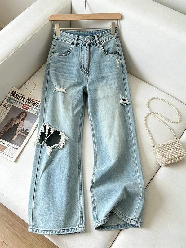 High Waist Slimming Straight Leg Jeans Women's Summer New Style Vintage Ripped Nine-Piece Denim Pants Fashionable Commute Style
High Waist Slimming Straight Leg Jeans Women's Summer New Style Vintage Ripped Nine-Piece Denim Pants Fashionable Commute Style