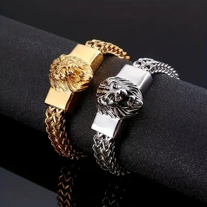 Men's Lion Head Hip Hop Bracelet - Stainless Titanium Steel, Exaggerated Niche Trendy Wristwear for Spring Summer
Men's Lion Head Hip Hop Bracelet - Stainless Titanium Steel, Exaggerated Niche Trendy Wristwear for Spring Summer