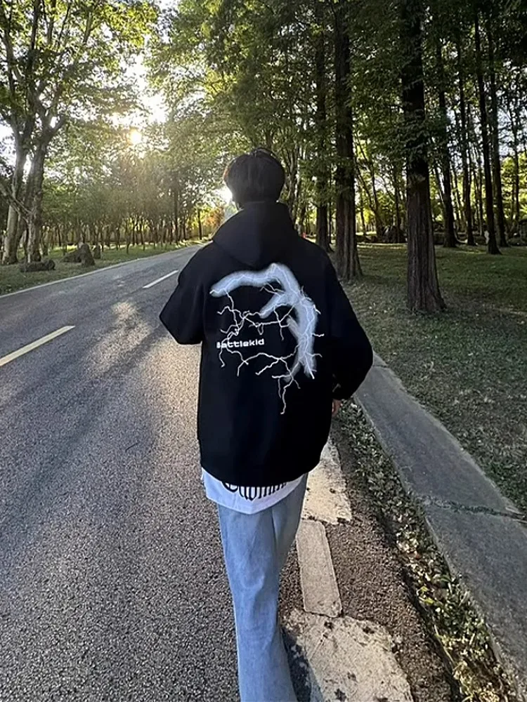 Bla Lightning Print Hoodie Men's American High Street Hiphop Heavyweight Jaet Autumn Couple's Outfit Casual Loose Fit
Bla Lightning Print Hoodie Men's American High Street Hiphop Heavyweight Jaet Autumn Couple's Outfit Casual Loose Fit