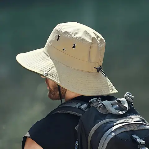 Balıkçı Şapkası Geniş Kenarlı Güneş Şapkası Su Geçirmez UV Korumalı Safari Kova Şapkası Erkek Balıkçılık Yürüyüş Tırmanış Açık Hava Büyük Boy Vizör