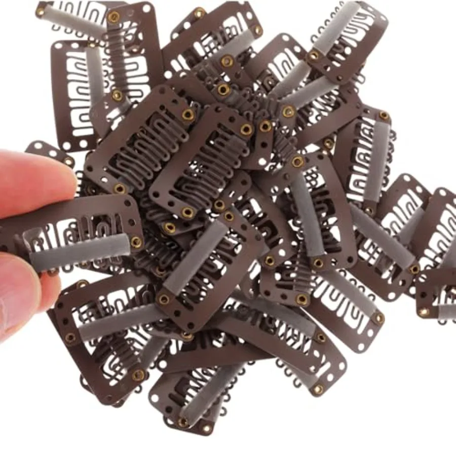 50PCS wig snap clips for women hairpieces: metal silicon U-shape 6-teeth clips, dark color, secure grip and durable wear
50PCS wig snap clips for women hairpieces: metal silicon U-shape 6-teeth clips, dark color, secure grip and durable wear