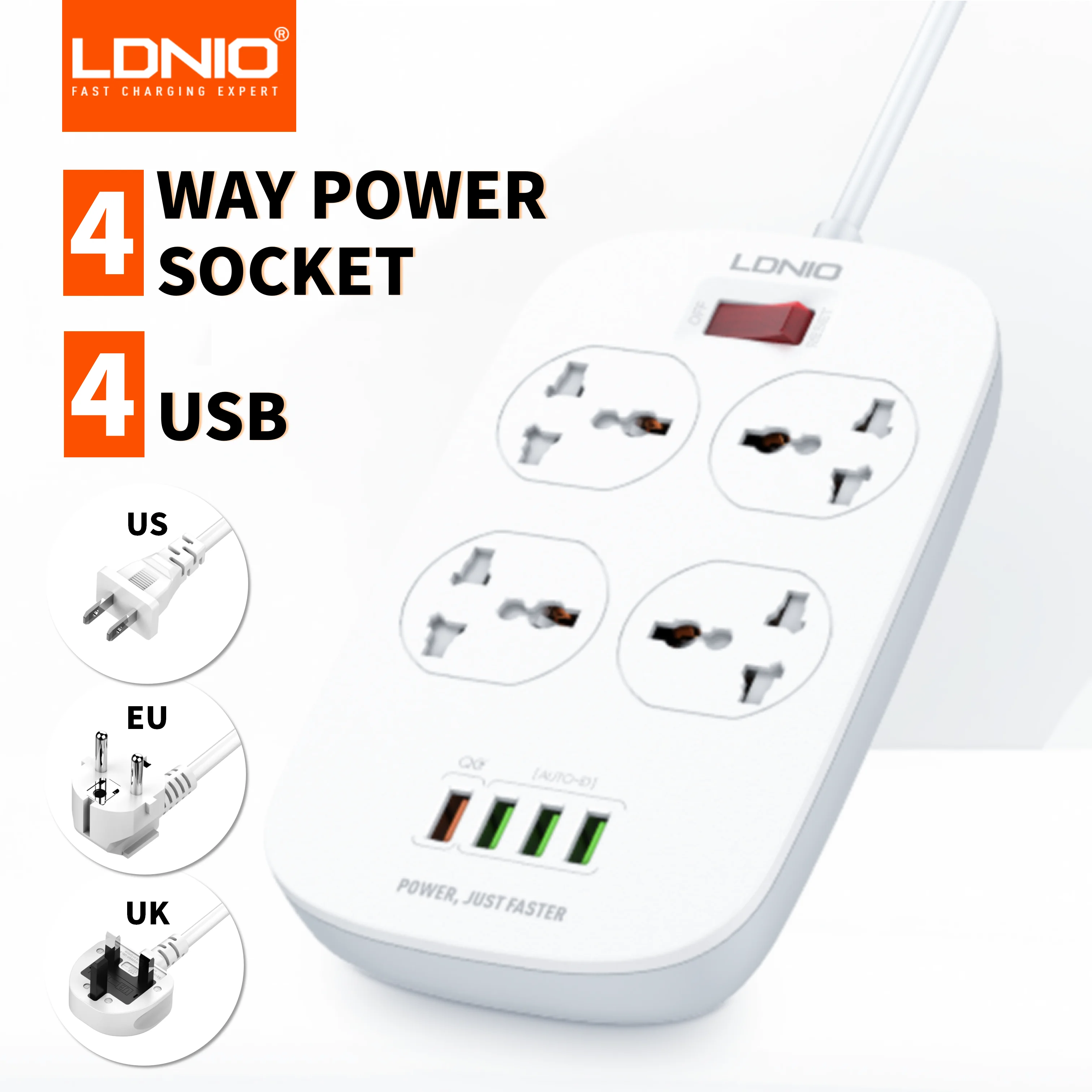 Универсальная розетка-удлинитель LDNIO SC4407 для быстрой зарядки, 4 розетки, 4 USB-порта
Универсальная розетка-удлинитель LDNIO SC4407 для быстрой зарядки, 4 розетки, 4 USB-порта
