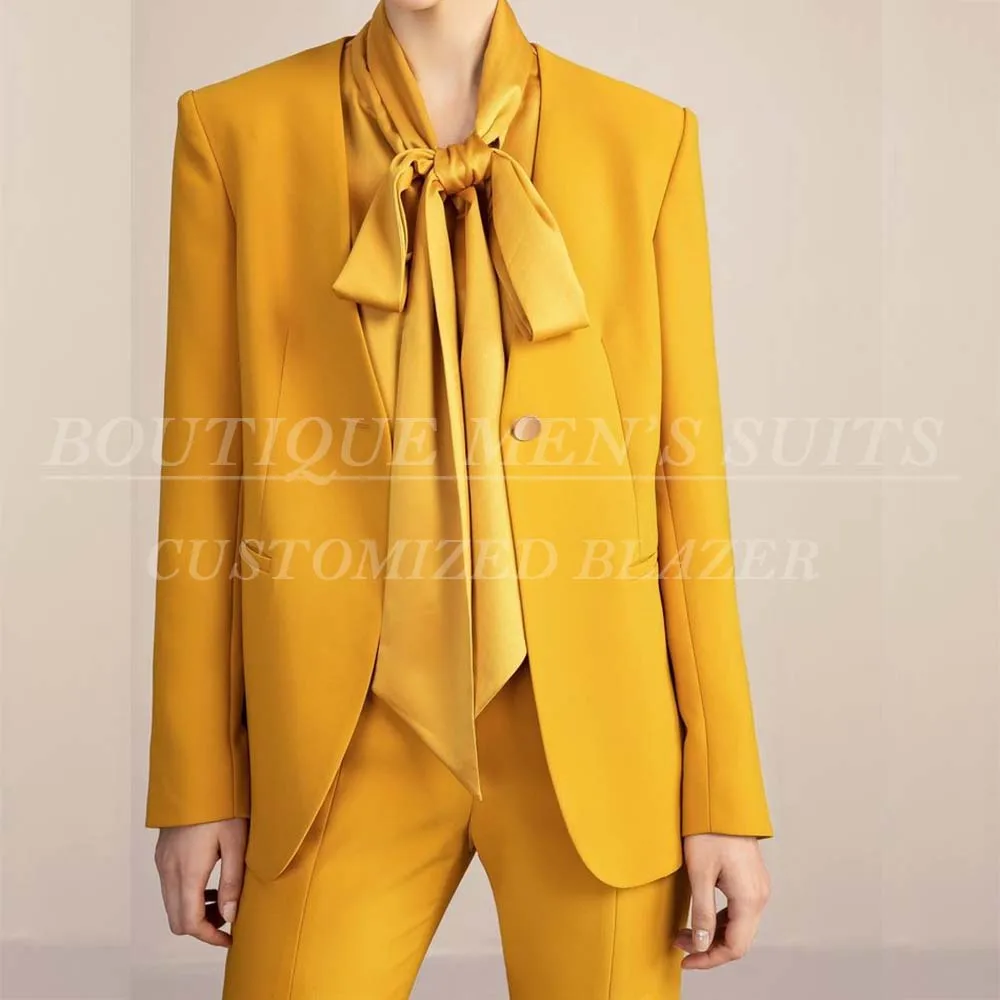 Formal Yellow Women's Blazer With Pants Elegant One Button Slim Fit Female Suits Customized 2 Piece Jacket Trousers Outfits 2025
Formal Yellow Women's Blazer With Pants Elegant One Button Slim Fit Female Suits Customized 2 Piece Jacket Trousers Outfits 2025
