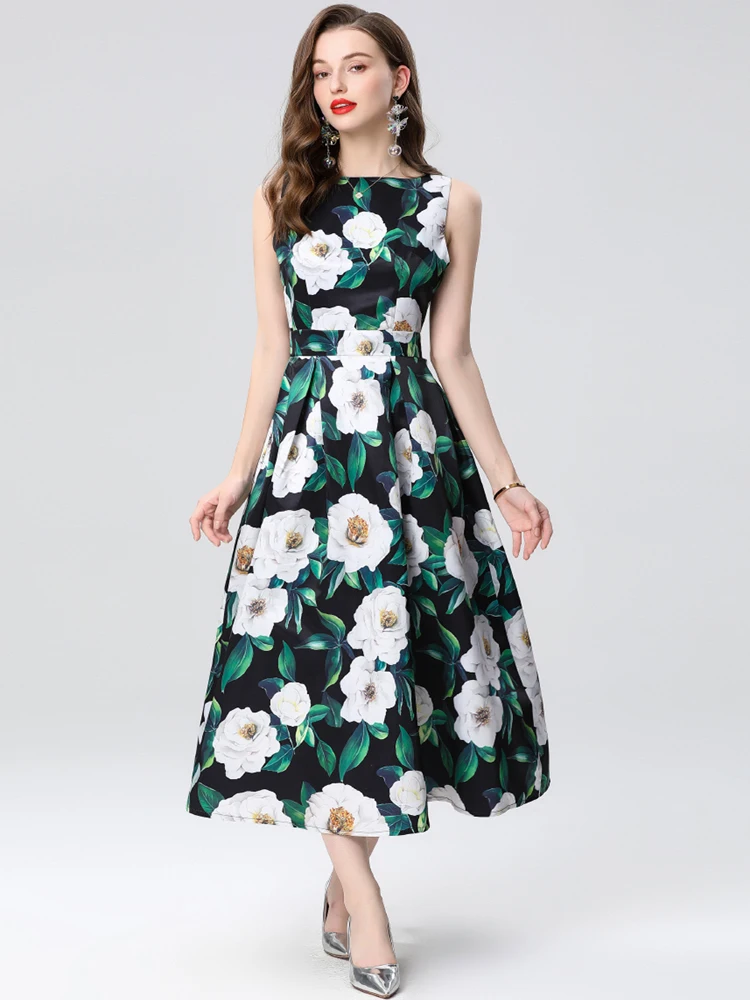Summer Elegant Floral Jacquard Midi Dress For Women's Sleeveless A-Line Beach Sundress Party Vestidos Female One Piece Clothes
Summer Elegant Floral Jacquard Midi Dress For Women's Sleeveless A-Line Beach Sundress Party Vestidos Female One Piece Clothes