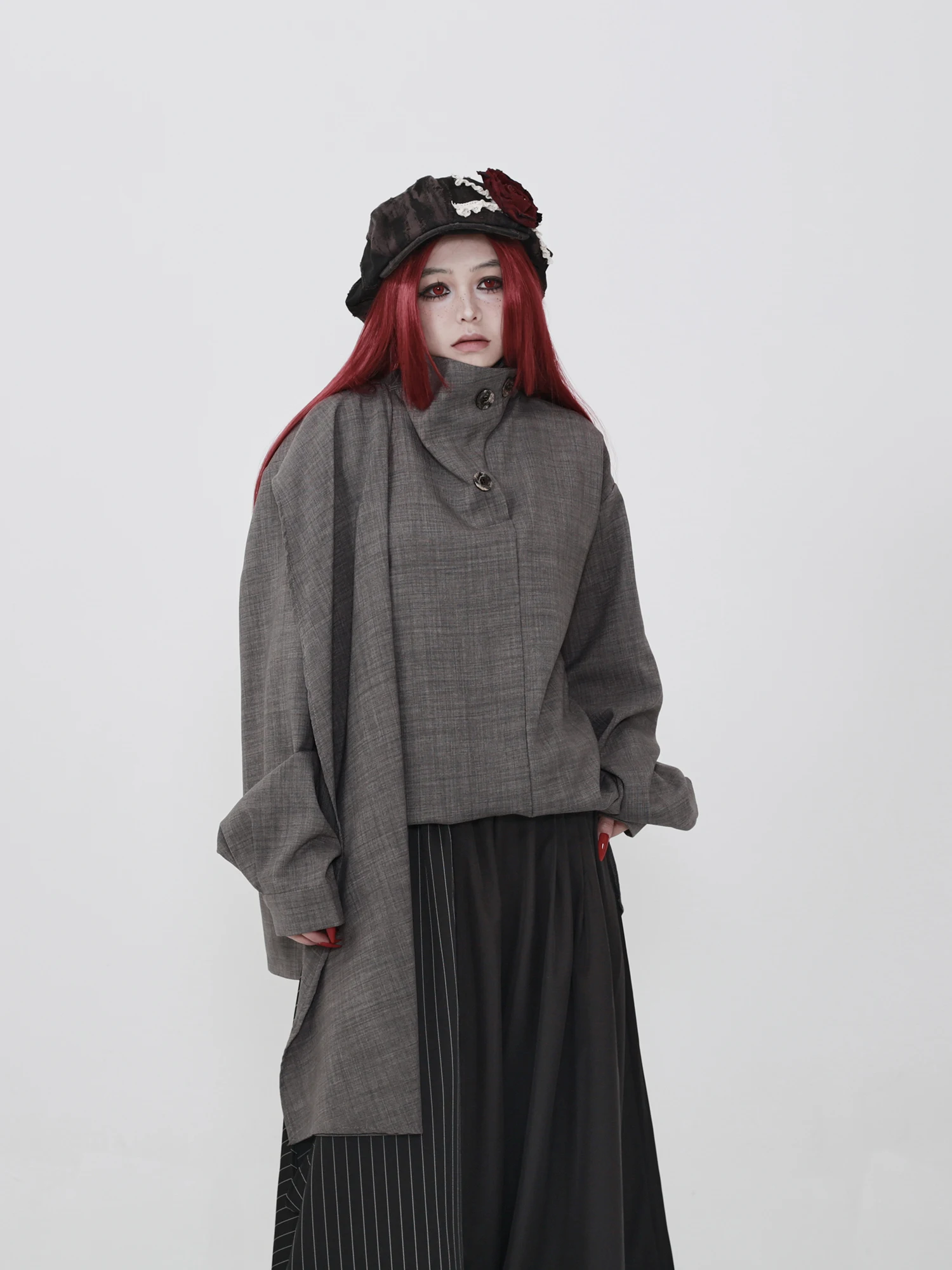 Gray Scale Soliloquy Asymmetrical Stand Collar Texture Shirt Wrap Style Spring Autumn Women's Fashion Loose Fit Breathable
Gray Scale Soliloquy Asymmetrical Stand Collar Texture Shirt Wrap Style Spring Autumn Women's Fashion Loose Fit Breathable