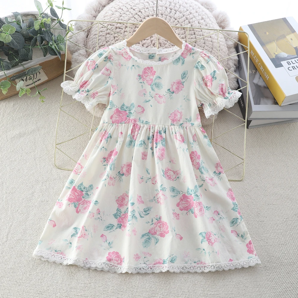 Summer Children Clothes Girl's Dress Sweet Floral Printed Ruffled Beige Lace Edge Princess Dress Round Neck Girls Dress
Summer Children Clothes Girl's Dress Sweet Floral Printed Ruffled Beige Lace Edge Princess Dress Round Neck Girls Dress