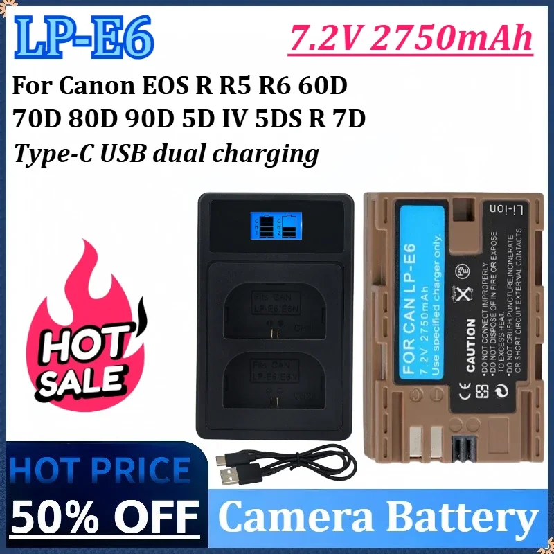 New 7.2V 2750mAh LP-E6N LP-E6 LP-E6NH Camera Battery Type-C Charging Input for Canon EOS R R5 R6 60D 70D 80D 90D 5D IV 5DS R 7D
New 7.2V 2750mAh LP-E6N LP-E6 LP-E6NH Camera Battery Type-C Charging Input for Canon EOS R R5 R6 60D 70D 80D 90D 5D IV 5DS R 7D
