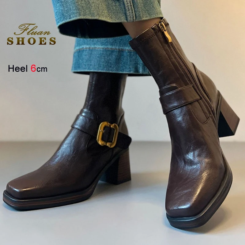 2026 Autumn Winter New Fashion Brown Women's Ankle Boots Thick High Heels 6cm Square Toe Side Zipper Ladies Short Boots Shoes
2026 Autumn Winter New Fashion Brown Women's Ankle Boots Thick High Heels 6cm Square Toe Side Zipper Ladies Short Boots Shoes