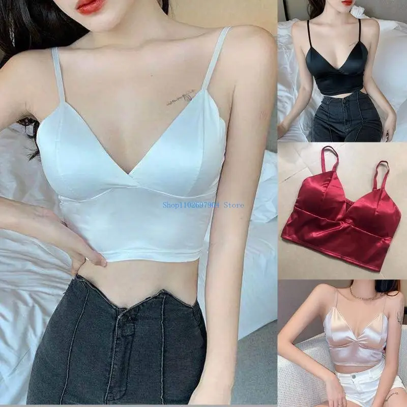 N7YF Women French Satin Camisole Sexy Deep V-Neck for Triangle Cup Padded Crop Top Shirred Back Bralett
N7YF Women French Satin Camisole Sexy Deep V-Neck for Triangle Cup Padded Crop Top Shirred Back Bralett