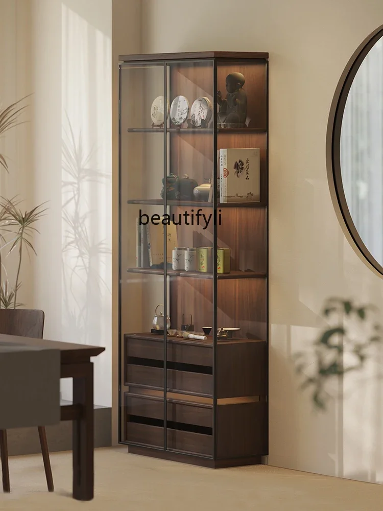 Q Solid Wood Floor Bookcase Black Walnut Display Cabinet Made of Glass Entire Wall Living Room Tea Set Assembled Cabinet
Q Solid Wood Floor Bookcase Black Walnut Display Cabinet Made of Glass Entire Wall Living Room Tea Set Assembled Cabinet