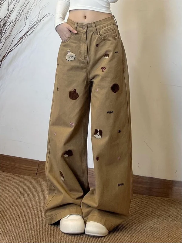 American Style High Waist Wide Leg Denim Jeans Women's Autumn Winter Khaki Color Embroidery Cartoon Design Slimming Long Pants
American Style High Waist Wide Leg Denim Jeans Women's Autumn Winter Khaki Color Embroidery Cartoon Design Slimming Long Pants