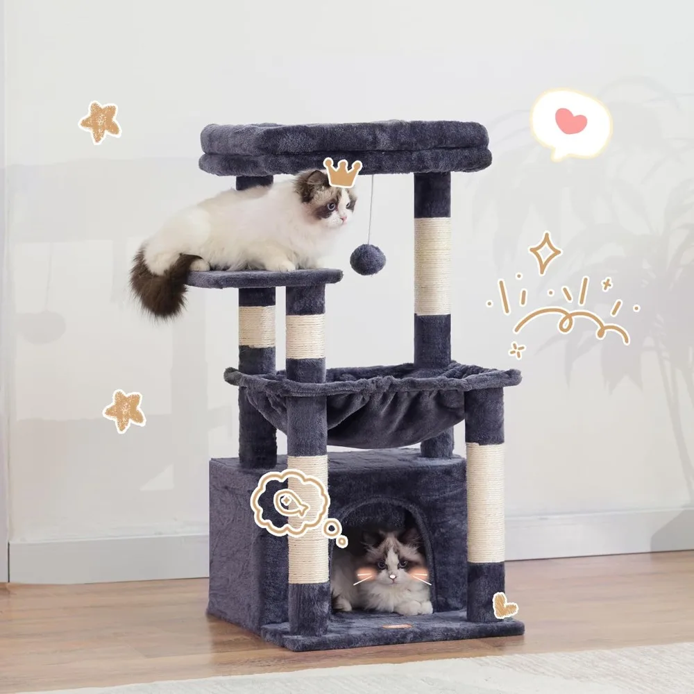 Cat Tree, Kitten Tower with Large Soft Cat Basket, Cat Condo with Spacious Cave with Hidden Space, Sisal-Covered
Cat Tree, Kitten Tower with Large Soft Cat Basket, Cat Condo with Spacious Cave with Hidden Space, Sisal-Covered