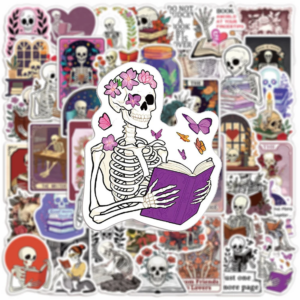 10/30/50pcs Cool Cartoon Skull Reading Book Stickers Gothic Bookish Decals for Suitcase Luggage Phone PVC Decoration Sticker Toy 
10/30/50pcs Cool Cartoon Skull Reading Book Stickers Gothic Bookish Decals for Suitcase Luggage Phone PVC Decoration Sticker Toy
