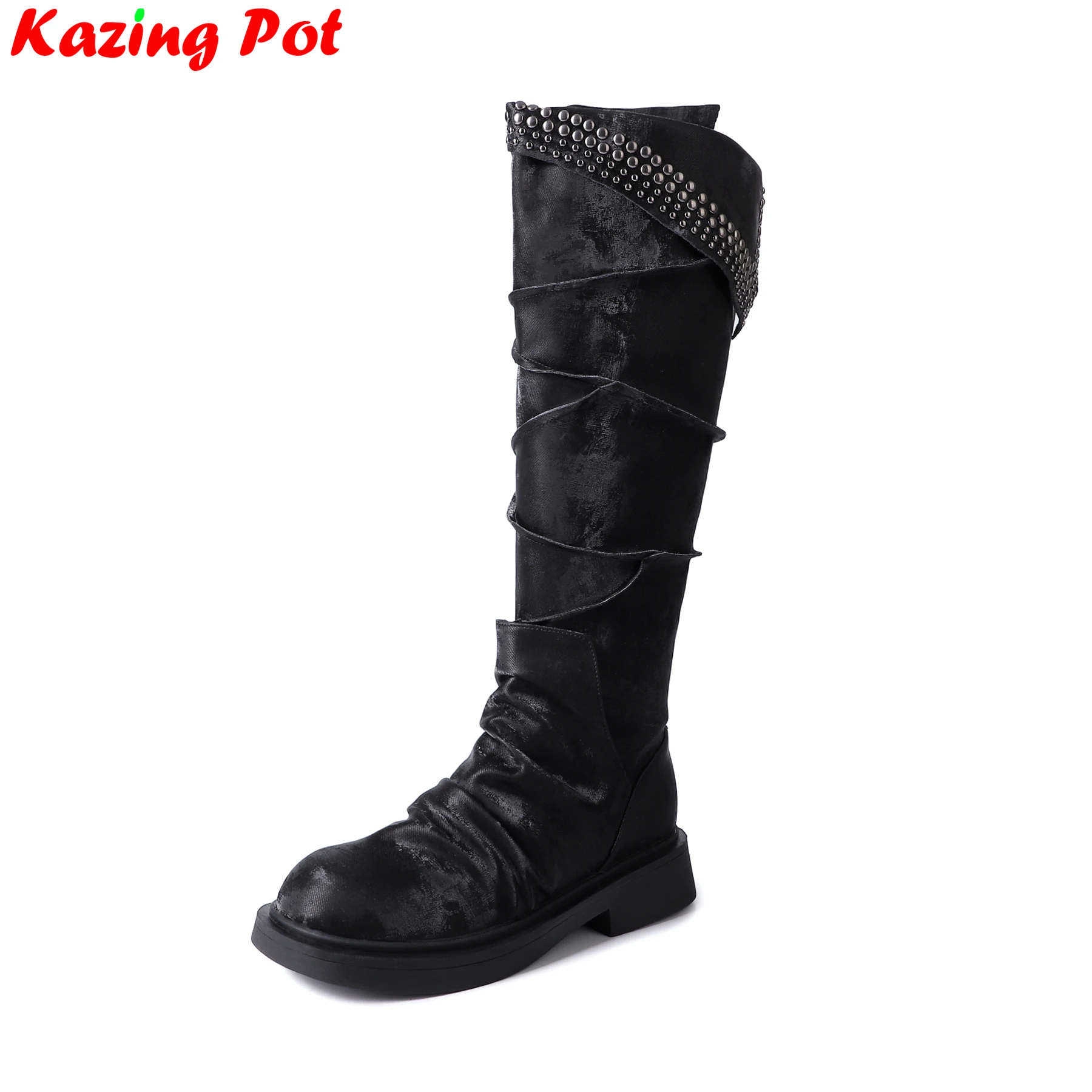 Krazing Pot Cow Split Leather Chunky Med Heel Modern Boots Rivets Casual Winter Fall Elegant Luxury Brand Women Thigh High Boots
Krazing Pot Cow Split Leather Chunky Med Heel Modern Boots Rivets Casual Winter Fall Elegant Luxury Brand Women Thigh High Boots