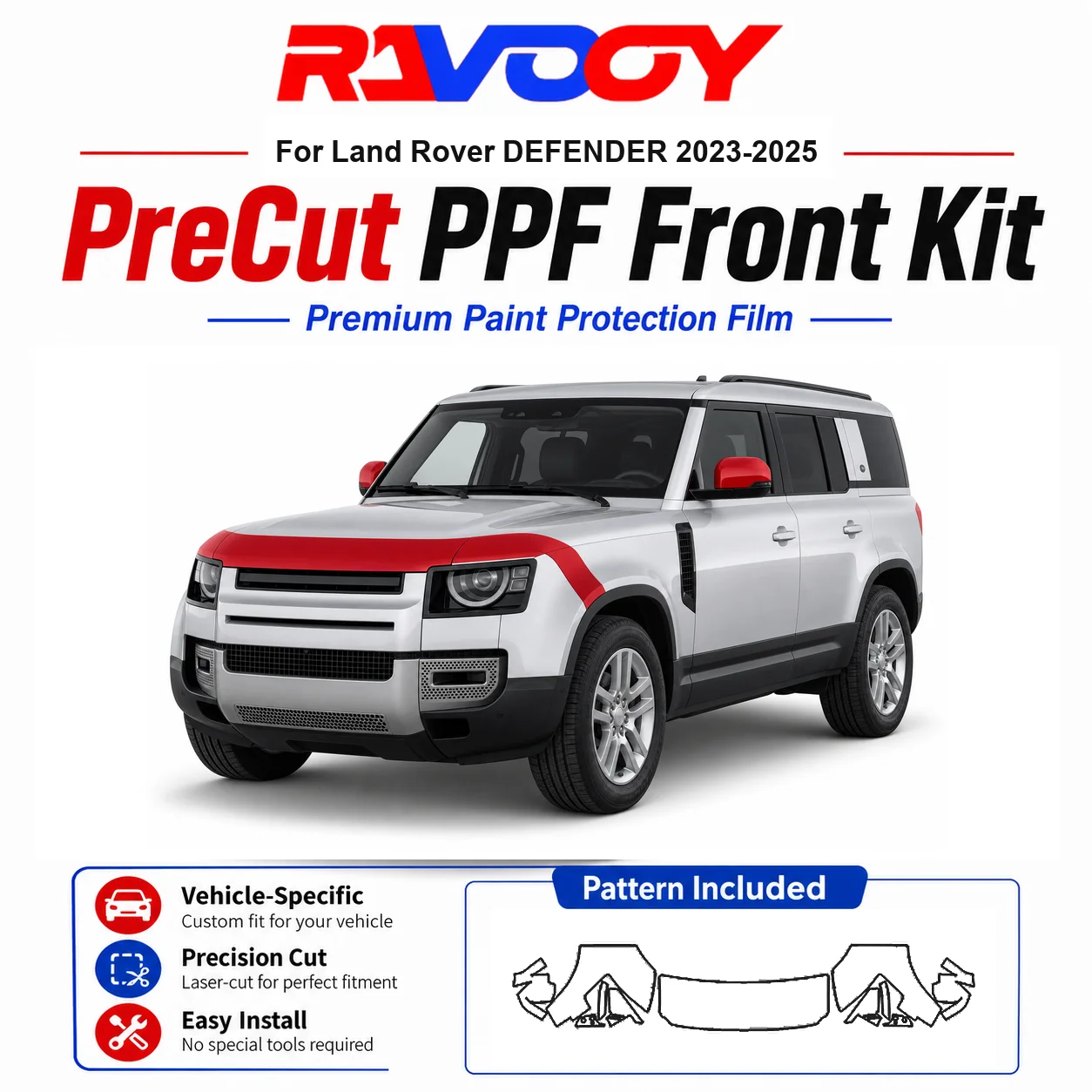 8.5mil TPU Precut PPF Kit For Land Rover DEFENDER 2023-2025 - Hood, Fenders & Mirror Set - Self-Healing Clear Bra Film
8.5mil TPU Precut PPF Kit For Land Rover DEFENDER 2023-2025 - Hood, Fenders & Mirror Set - Self-Healing Clear Bra Film