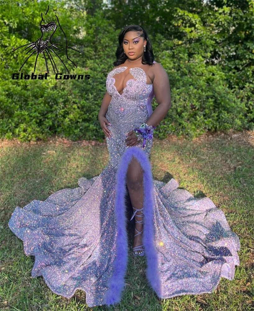 Sparkly Purple Prom Dresses 2025 Luxury Crystal Diamond Sequin Party Gowns For Black Girl Feathers Evening Dress Customized
Sparkly Purple Prom Dresses 2025 Luxury Crystal Diamond Sequin Party Gowns For Black Girl Feathers Evening Dress Customized