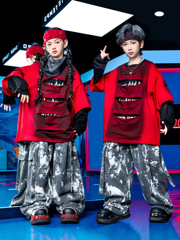 Kid Kpop Hip Hop Clothing Red Black Ripped Sweatshirt Gray Strap Tie Dye Cargo Pants for Girl Boy Street Dance Costumes Clothes
Kid Kpop Hip Hop Clothing Red Black Ripped Sweatshirt Gray Strap Tie Dye Cargo Pants for Girl Boy Street Dance Costumes Clothes