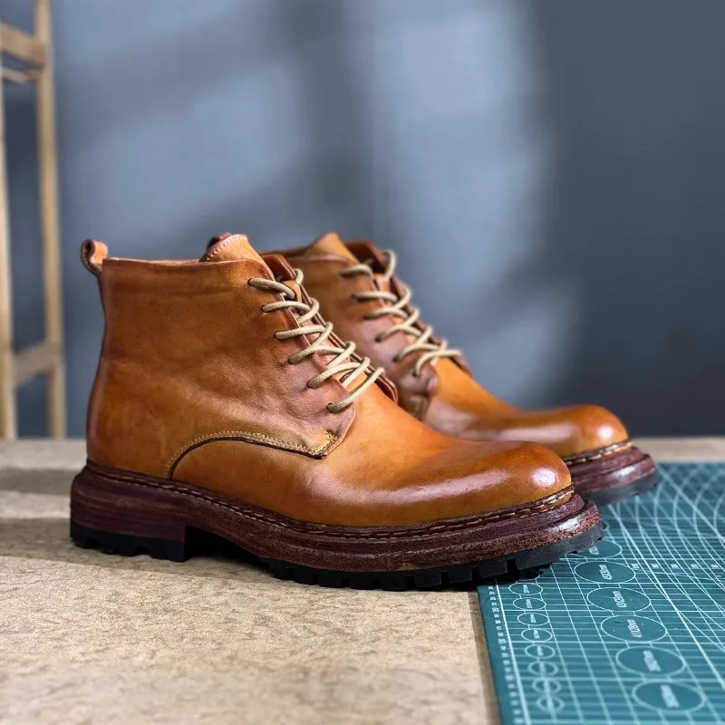 Men Work Safety Shoes Handmade Vintage Short Boots Handmade Cowhide Business Round Toe Thick Sole Motorcycle Boots
Men Work Safety Shoes Handmade Vintage Short Boots Handmade Cowhide Business Round Toe Thick Sole Motorcycle Boots