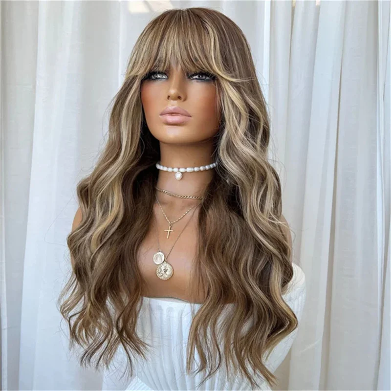 Natural Brown Lace Wig with Bangs Synthetic Hair Blend 5% Human Hair Wigs Fringe Auburn Colored HD Lace Glueless Wigs Top Sale
Natural Brown Lace Wig with Bangs Synthetic Hair Blend 5% Human Hair Wigs Fringe Auburn Colored HD Lace Glueless Wigs Top Sale