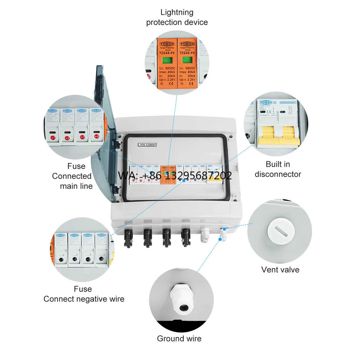 Solar Photovoltaic PV Combiner Box With Lightning Protection 4 Input 1 Out DC 600V Fuse MCB SPD Waterproof Box IP65 12ways
Solar Photovoltaic PV Combiner Box With Lightning Protection 4 Input 1 Out DC 600V Fuse MCB SPD Waterproof Box IP65 12ways