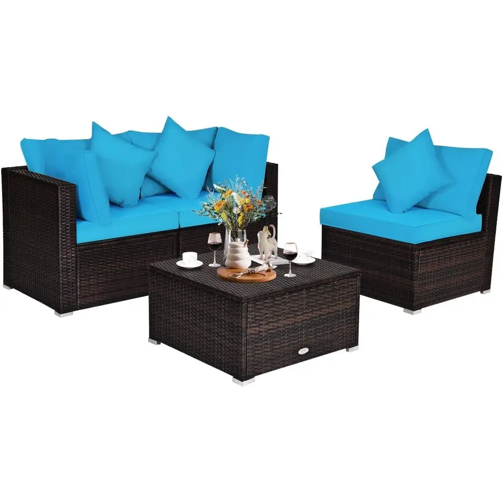 4-Piece Cushioned Rattan Patio Furniture Set with Ottoman in Turquoise
4-Piece Cushioned Rattan Patio Furniture Set with Ottoman in Turquoise