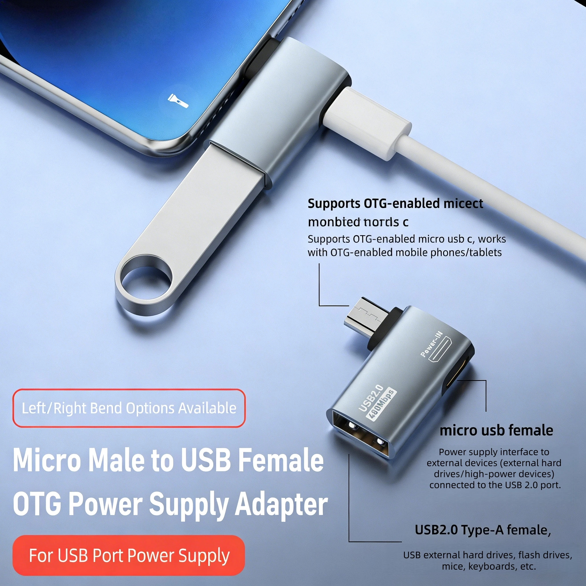 OTG Cable Adapter 4K 90 Degree Left Angle Powered Micro USB To USB OTG Adapter For TV Tablet Fire TV Stick 4K
OTG Cable Adapter 4K 90 Degree Left Angle Powered Micro USB To USB OTG Adapter For TV Tablet Fire TV Stick 4K