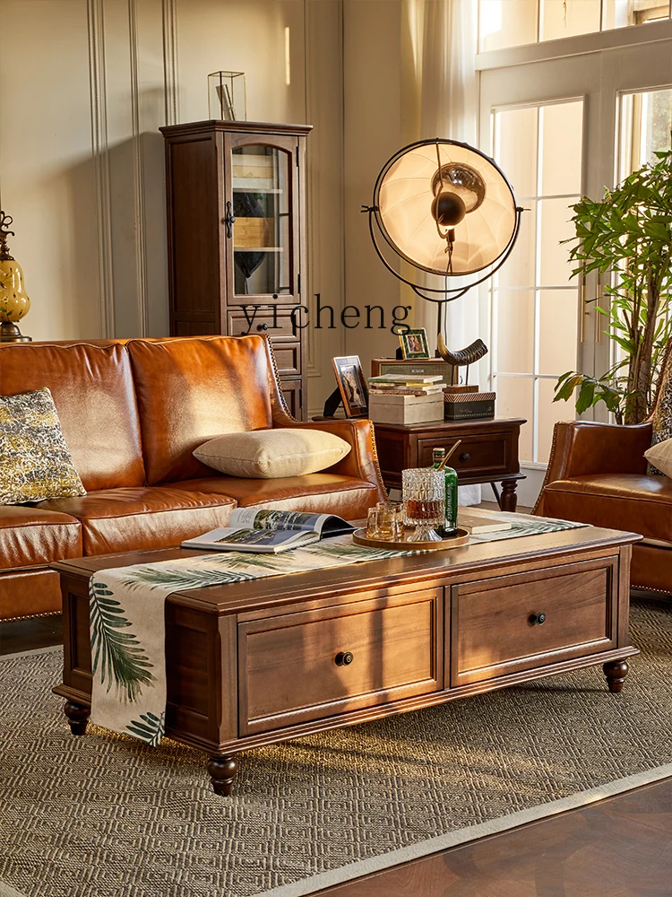 TT simple rural walnut wood all solid wood long coffee table living room furniture four drawers
TT simple rural walnut wood all solid wood long coffee table living room furniture four drawers
