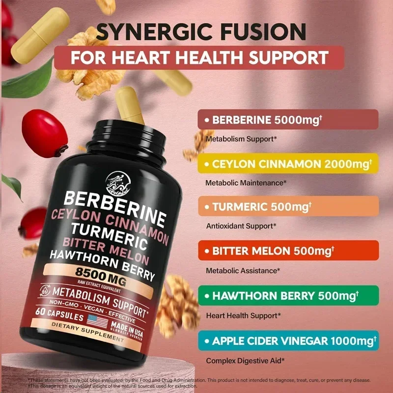 Ceylon Cinnamon Apple Vinegar ACV Coenzyme Q10 Lipoic Acid with Hawthorn Berry 15in1Metabolism and Energy Support 60Capsules
Ceylon Cinnamon Apple Vinegar ACV Coenzyme Q10 Lipoic Acid with Hawthorn Berry 15in1Metabolism and Energy Support 60Capsules