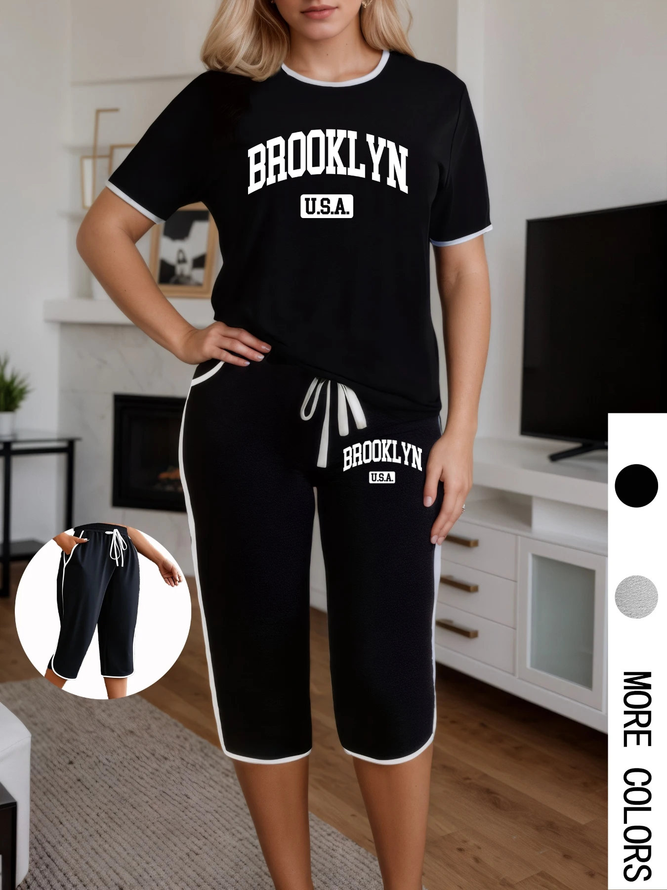 Plus Size Women Two Piece Set BROOKLYN Letter Print Short Sleeve T-shirt Capri Pants Summer Suits Oversize Chic 2 Piece Outfits
Plus Size Women Two Piece Set BROOKLYN Letter Print Short Sleeve T-shirt Capri Pants Summer Suits Oversize Chic 2 Piece Outfits