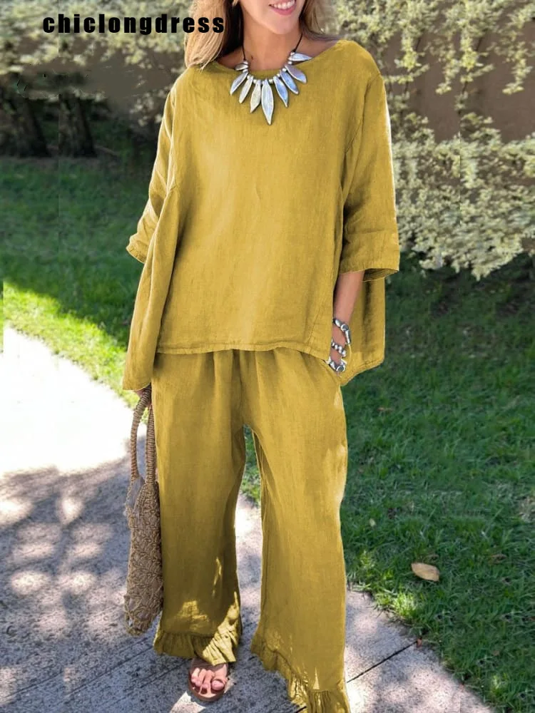 Summer Fashion Two Piece Set Women Casual Solid Loose Top Wide Leg Pants Two Piece Set Women
Summer Fashion Two Piece Set Women Casual Solid Loose Top Wide Leg Pants Two Piece Set Women
